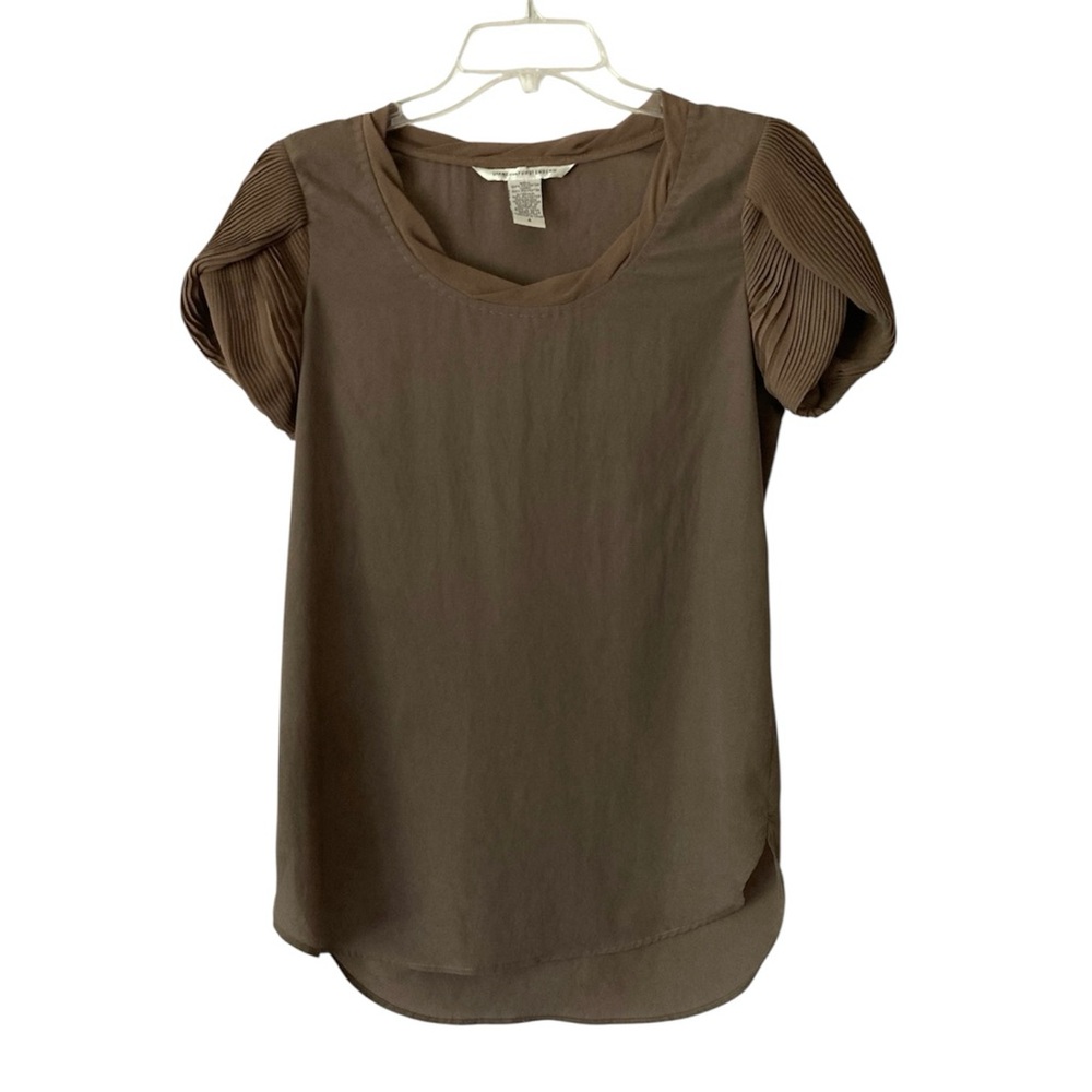 DVF Brown Pleated Short Sleeve Women's Top 4